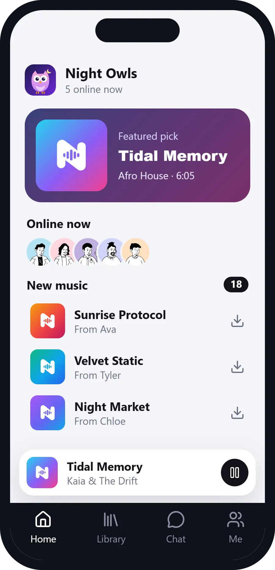 Home on a phone: the group, its featured pick, who is online and new music